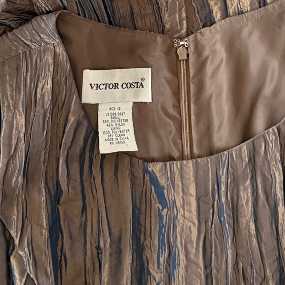 Victor Costa Vintage Blue & Brown Iridescent Crinkle Dress 12 - Picture 4 of 6